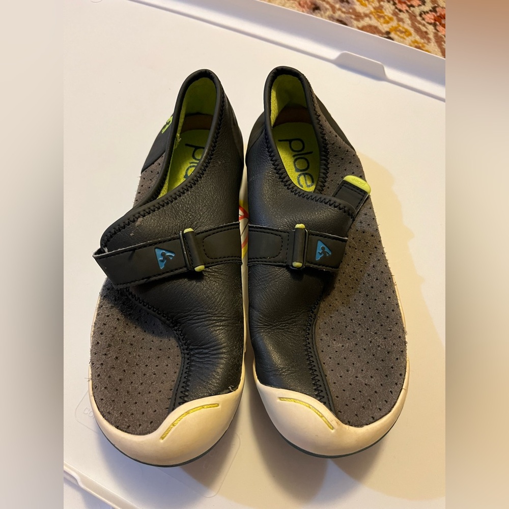 PLAE Black and Gray Slip-On Sneakers with Lime Green Interior